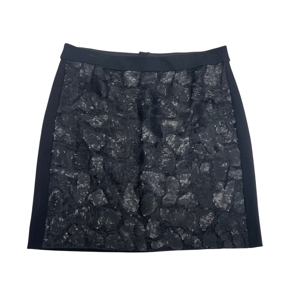 Ann Taylor Black Sequin Animal Print Straight Knee Skirt Womens 12
